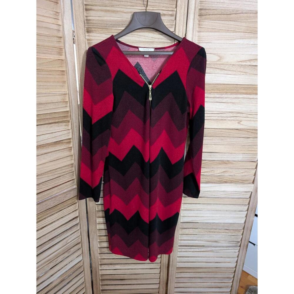 Prelude Dress Womens L Red Black Zig Zag Slinky Travel Knit Career
